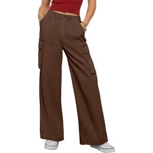 imageANRABESS Womens Wide Leg Scrub Cargo Pants High Waisted Lightweight Casual Relaxed Fit Pants 2026 Vacation Y2K StreetwearCoffee