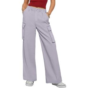 imageANRABESS Womens Wide Leg Scrub Cargo Pants High Waisted Lightweight Casual Relaxed Fit Pants 2026 Vacation Y2K StreetwearLight Grey