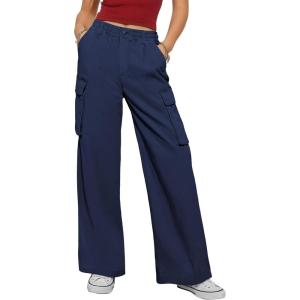 imageANRABESS Womens Wide Leg Scrub Cargo Pants High Waisted Lightweight Casual Relaxed Fit Pants 2026 Vacation Y2K StreetwearNavy Blue