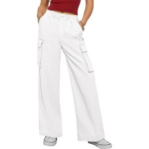 imageANRABESS Womens Wide Leg Scrub Cargo Pants High Waisted Lightweight Casual Relaxed Fit Pants 2026 Vacation Y2K StreetwearWhite
