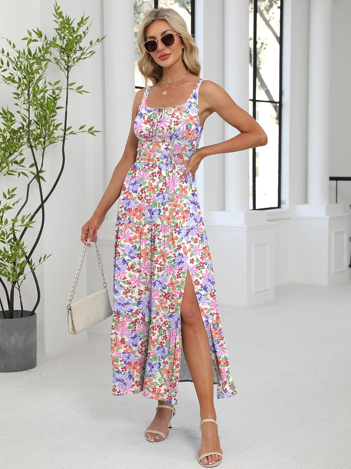 imageANRABESS Women Summer Maxi Sundress Square Neck Sleeveless Boho Floral Printed Slit Wedding Guest Beach Vacation Party DressMulticolored Floral