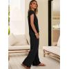 imageANRABESS 2 Piece Sets for Women Lounge Outfits Summer V Neck Cap Sleeve Top Wide Leg Pants Vacation Beach Travel SetBlack