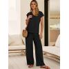 imageANRABESS 2 Piece Sets for Women Lounge Outfits Summer V Neck Cap Sleeve Top Wide Leg Pants Vacation Beach Travel SetBlack