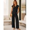 imageANRABESS 2 Piece Sets for Women Lounge Outfits Summer V Neck Cap Sleeve Top Wide Leg Pants Vacation Beach Travel SetBlack