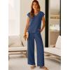 imageANRABESS 2 Piece Sets for Women Lounge Outfits Summer V Neck Cap Sleeve Top Wide Leg Pants Vacation Beach Travel SetDeep Blue