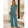 imageANRABESS 2 Piece Sets for Women Lounge Outfits Summer V Neck Cap Sleeve Top Wide Leg Pants Vacation Beach Travel SetLake