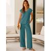 imageANRABESS 2 Piece Sets for Women Lounge Outfits Summer V Neck Cap Sleeve Top Wide Leg Pants Vacation Beach Travel SetLake