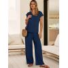 imageANRABESS 2 Piece Sets for Women Lounge Outfits Summer V Neck Cap Sleeve Top Wide Leg Pants Vacation Beach Travel SetNavy Blue