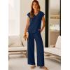 imageANRABESS 2 Piece Sets for Women Lounge Outfits Summer V Neck Cap Sleeve Top Wide Leg Pants Vacation Beach Travel SetNavy Blue
