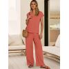 imageANRABESS 2 Piece Sets for Women Lounge Outfits Summer V Neck Cap Sleeve Top Wide Leg Pants Vacation Beach Travel SetOrange Red