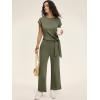 imageANRABESS Women 2 Piece Outfits 2026 Summer Lounge Sets Cap Sleeve Tie Waisted Top Wide Leg Pant Airport Vacation Travel SetsArmy Green