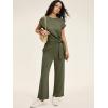 imageANRABESS Women 2 Piece Outfits 2026 Summer Lounge Sets Cap Sleeve Tie Waisted Top Wide Leg Pant Airport Vacation Travel SetsArmy Green