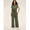 imageANRABESS Women 2 Piece Outfits 2026 Summer Lounge Sets Cap Sleeve Tie Waisted Top Wide Leg Pant Airport Vacation Travel SetsArmy Green