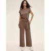 imageANRABESS Women 2 Piece Outfits 2026 Summer Lounge Sets Cap Sleeve Tie Waisted Top Wide Leg Pant Airport Vacation Travel SetsBrown