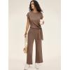 imageANRABESS Women 2 Piece Outfits 2026 Summer Lounge Sets Cap Sleeve Tie Waisted Top Wide Leg Pant Airport Vacation Travel SetsBrown