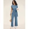 imageANRABESS Women 2 Piece Outfits 2026 Summer Lounge Sets Cap Sleeve Tie Waisted Top Wide Leg Pant Airport Vacation Travel SetsGrey Blue