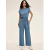 imageANRABESS Women 2 Piece Outfits 2026 Summer Lounge Sets Cap Sleeve Tie Waisted Top Wide Leg Pant Airport Vacation Travel SetsGrey Blue