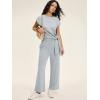 imageANRABESS Women 2 Piece Outfits 2026 Summer Lounge Sets Cap Sleeve Tie Waisted Top Wide Leg Pant Airport Vacation Travel SetsLight Grey