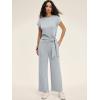 imageANRABESS Women 2 Piece Outfits 2026 Summer Lounge Sets Cap Sleeve Tie Waisted Top Wide Leg Pant Airport Vacation Travel SetsLight Grey