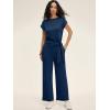 imageANRABESS Women 2 Piece Outfits 2026 Summer Lounge Sets Cap Sleeve Tie Waisted Top Wide Leg Pant Airport Vacation Travel SetsNavy Blue