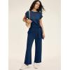 imageANRABESS Women 2 Piece Outfits 2026 Summer Lounge Sets Cap Sleeve Tie Waisted Top Wide Leg Pant Airport Vacation Travel SetsNavy Blue