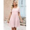 imageANRABESS Women Summer Square Neck Puff Short Sleeve Mini Dress 2026 Casual Flowy Sundress Beach Vacation Clothes with PocketsPink Striped
