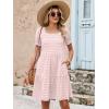 imageANRABESS Women Summer Square Neck Puff Short Sleeve Mini Dress 2026 Casual Flowy Sundress Beach Vacation Clothes with PocketsPink Striped