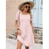 imageANRABESS Women Summer Square Neck Puff Short Sleeve Mini Dress 2026 Casual Flowy Sundress Beach Vacation Clothes with PocketsPink Striped