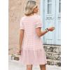 imageANRABESS Women Summer Square Neck Puff Short Sleeve Mini Dress 2026 Casual Flowy Sundress Beach Vacation Clothes with PocketsPink Striped