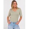 imageANRABESS Womens Half Sleeve Tops V Neck Ribbed Knit Slim Fit Basic T Shirts 2026 Summer Casual Tees Spring Trendy ClothesAlmond