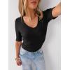 imageANRABESS Womens Half Sleeve Tops V Neck Ribbed Knit Slim Fit Basic T Shirts 2026 Summer Casual Tees Spring Trendy ClothesBlack