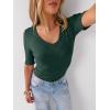 imageANRABESS Womens Half Sleeve Tops V Neck Ribbed Knit Slim Fit Basic T Shirts 2026 Summer Casual Tees Spring Trendy ClothesDeep Green