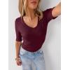 imageANRABESS Womens Half Sleeve Tops V Neck Ribbed Knit Slim Fit Basic T Shirts 2026 Summer Casual Tees Spring Trendy ClothesHot  Deep Red