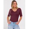 imageANRABESS Womens Half Sleeve Tops V Neck Ribbed Knit Slim Fit Basic T Shirts 2026 Summer Casual Tees Spring Trendy ClothesHot  Deep Red