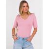 imageANRABESS Womens Half Sleeve Tops V Neck Ribbed Knit Slim Fit Basic T Shirts 2026 Summer Casual Tees Spring Trendy ClothesPink