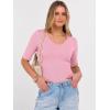 imageANRABESS Womens Half Sleeve Tops V Neck Ribbed Knit Slim Fit Basic T Shirts 2026 Summer Casual Tees Spring Trendy ClothesPink