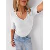 imageANRABESS Womens Half Sleeve Tops V Neck Ribbed Knit Slim Fit Basic T Shirts 2026 Summer Casual Tees Spring Trendy ClothesWhite