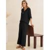imageANRABESS Womens Summer 2 Piece Lounge Sets Half Sleeve V Neck Top Linen Wide Leg Palazzo Pants Set 2026 Beach Travel OutfitsBlack
