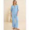 imageANRABESS Womens Summer 2 Piece Lounge Sets Half Sleeve V Neck Top Linen Wide Leg Palazzo Pants Set 2026 Beach Travel OutfitsBright Blue