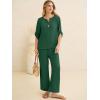 imageANRABESS Womens Summer 2 Piece Lounge Sets Half Sleeve V Neck Top Linen Wide Leg Palazzo Pants Set 2026 Beach Travel OutfitsForest Green