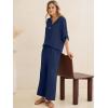 imageANRABESS Womens Summer 2 Piece Lounge Sets Half Sleeve V Neck Top Linen Wide Leg Palazzo Pants Set 2026 Beach Travel OutfitsNavy Blue