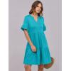 imageANRABESS Womens Summer 2026 Trendy Ruffle Short Sleeve V Neck A Line Tiered Flowy Loose Casual Mini Beach Dress with PocketsLake Green