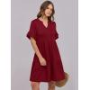 imageANRABESS Womens Summer 2026 Trendy Ruffle Short Sleeve V Neck A Line Tiered Flowy Loose Casual Mini Beach Dress with PocketsWine Red