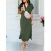 imageANRABESS Womens Summer Casual Maxi Dresses Short Sleeve Polo V Neck Loose Split WrinkleFree Beach Vacation Tshirt Long DressArmy Green