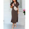 imageANRABESS Womens Summer Casual Maxi Dresses Short Sleeve Polo V Neck Loose Split WrinkleFree Beach Vacation Tshirt Long DressBrown
