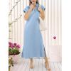 imageANRABESS Womens Summer Casual Maxi Dresses Short Sleeve Polo V Neck Loose Split WrinkleFree Beach Vacation Tshirt Long DressLight Blue