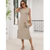 imageANRABESS Womens Summer Casual Midi Dress Sleeveless Crewneck Loose Split WrinkleFree Beach Travel Vacation Long SundressAlmond
