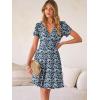 imageANRABESS Womens Summer Dresses Short Sleeve Wrap V Neck ALine Floral Mini Dress Causal Flowy Boho Beach Vacation SundressNavy Blue Leaf Printed