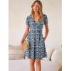 imageANRABESS Womens Summer Dresses Short Sleeve Wrap V Neck ALine Floral Mini Dress Causal Flowy Boho Beach Vacation SundressNavy Blue Leaf Printed