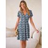 imageANRABESS Womens Summer Dresses Short Sleeve Wrap V Neck ALine Floral Mini Dress Causal Flowy Boho Beach Vacation SundressNavy Blue Leaf Printed